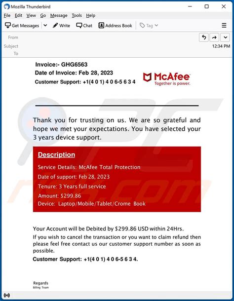 mcafee renewal email